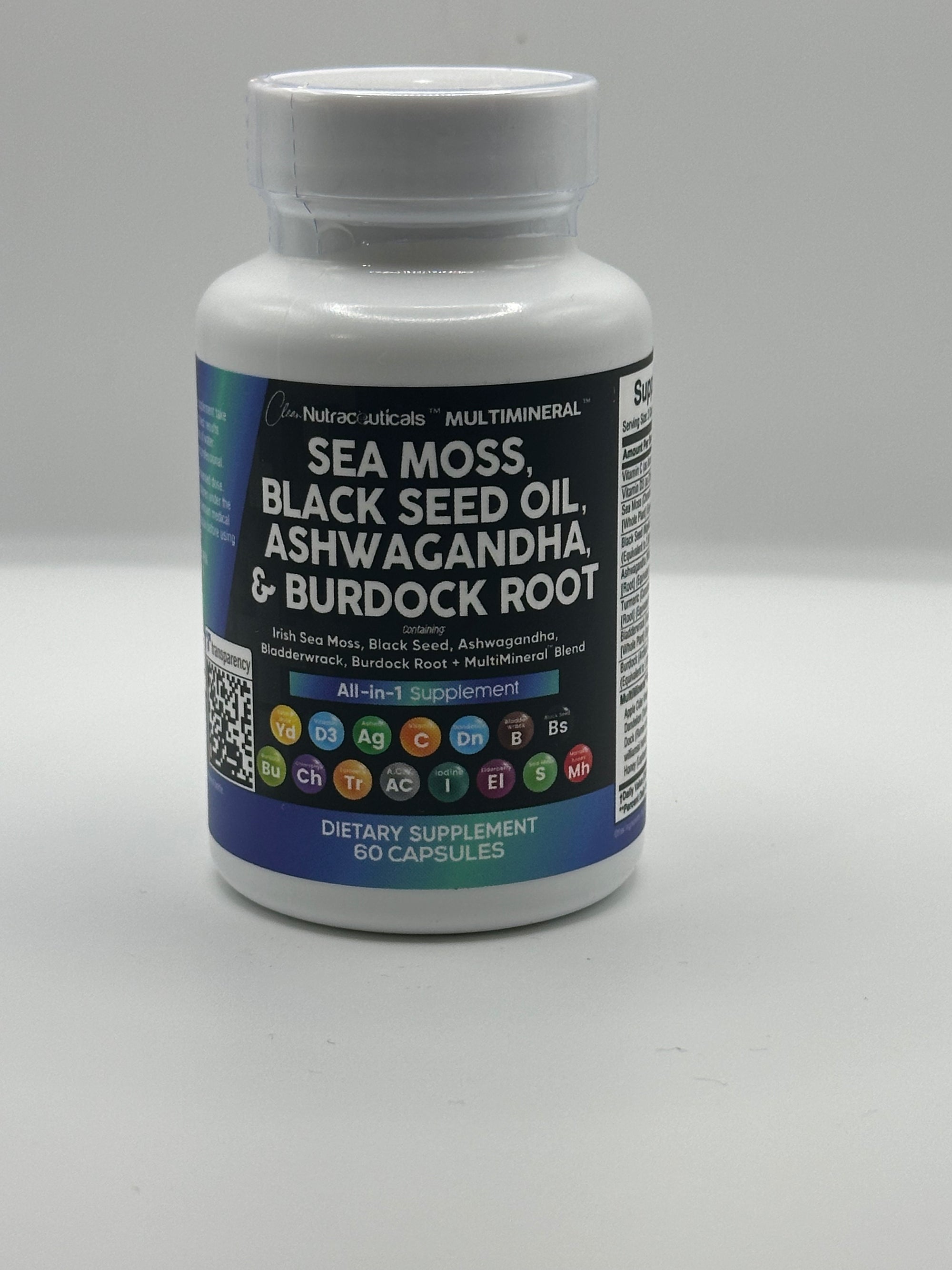 Seamoss, Blackseed oil, Ashwagandha, Burdock Root